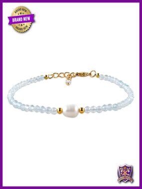 Aquamarine Pearl Gold Plated Chain Bracelet Handmade Gemstone Jewelry